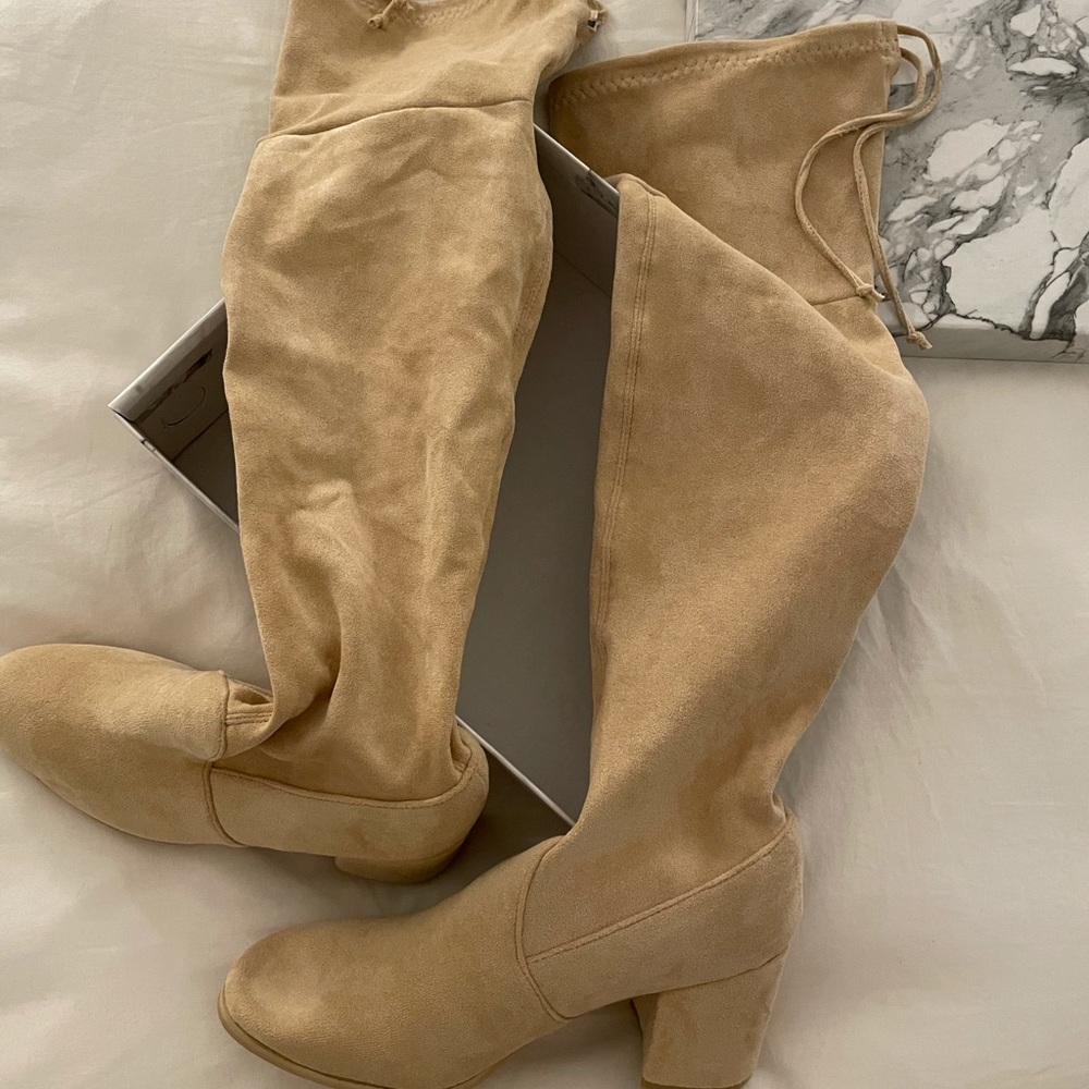 Suede tan over the knee boots